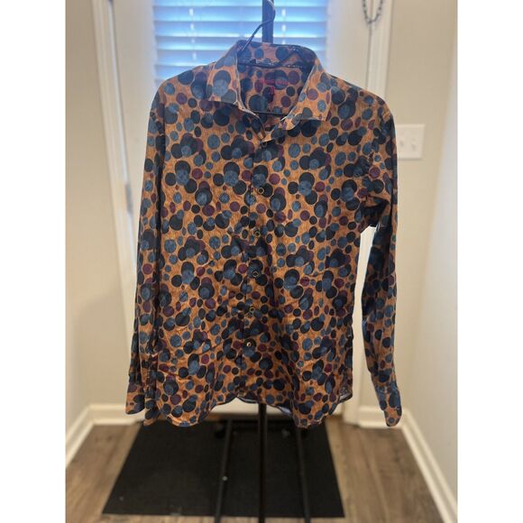 Visconti Men’s Long Sleeve Button-Up Shirt – Size Large – Brown/Blue Polka Dot - Picture 4 of 11